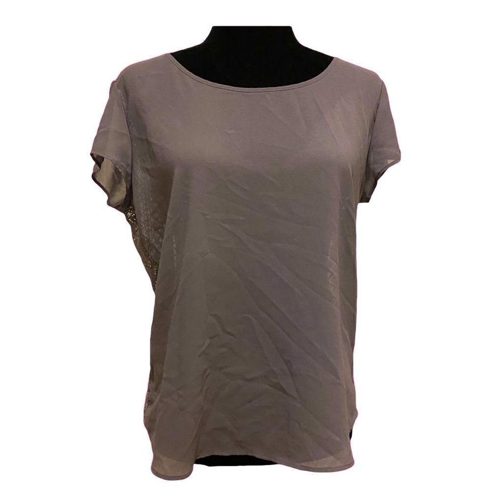 Aeropostale Sheer Gray Lace Short Sleeve Gray‎ Top Size Large